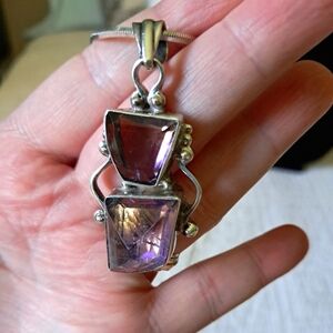 Artisan Sterling Silver Handmade Ametrine Pendant with Italian Sterling Necklace